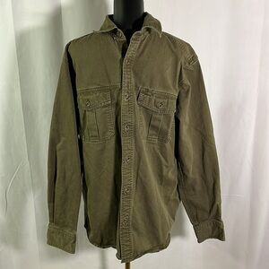Eddie Bauer Olive Green Relaxed Fit Button Down Cotton Shirt Jacket